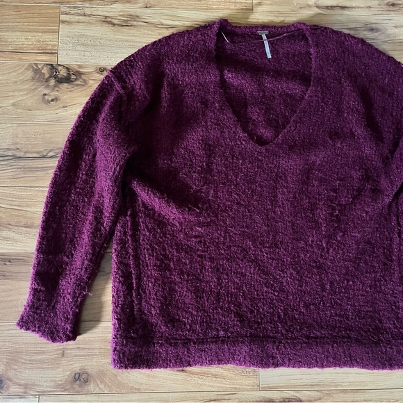 Free People Loft V Neck Maroon Alpaca Knit Sweater Medium - Picture 4 of 13